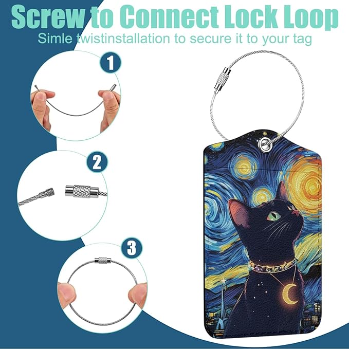 Cat Star Luggage Tag, Suitcase Tags with Privacy Flap and Metal Loop, Luggage Tags for Suitcases, Identifiers Travel Essentials Bag Tag, Cat Lovers Gifts for Women Girls Friends Sister