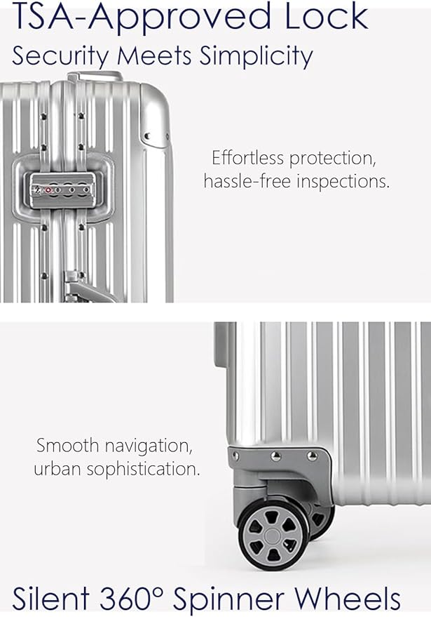 HotWay 20 Inch All Aluminum Carry On Luggage with Wheels, Hard Shell Zipperless Suitcase with TSA Locks, Silver Travel Luggage (22x14x9 Airline Approved)