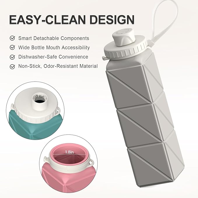 Collapsible Water Bottles 20.6oz, Silicone Foldable Portable Travel Water Bottle, BPA-Free, Leakproof Reusable for Traveling Camping Hiking Cycling Yoga Sports Outdoor, 1 Pack (Starlight)