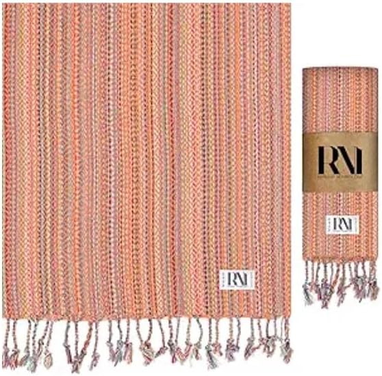 Refinery No. 1 Turkish Beach Towel, Oversized Quick Dry Lightweight, Sand Free, Pool and Swim Towel (Orange)