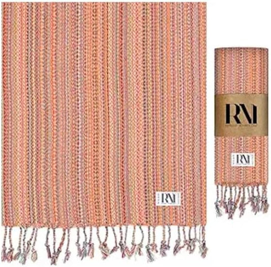 Refinery No. 1 Turkish Beach Towel, Oversized Quick Dry Lightweight, Sand Free, Pool and Swim Towel (Orange)