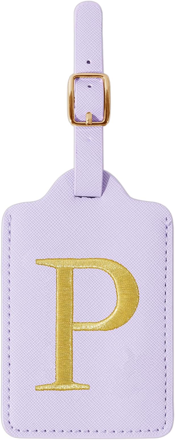 Personalized Initial Luggage Tags for Suitcase, Purple Leather Cute Luggage Tags with Privacy Cover Name Card, Embroidered Custom Monogrammed Luggage Tag Travel Backpack Tags Gifts for Women Kids(P)
