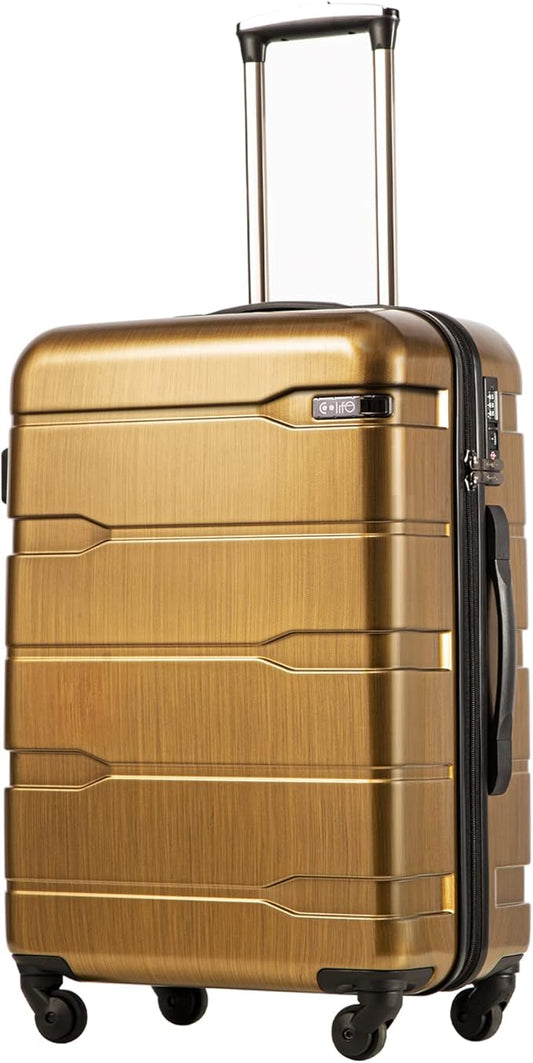 Coolife Luggage 21 x 8.5 x 15 Airline Approved Suitcase PC+ABS Spinner Built-In TSA lock Hardside Lightweight wheels (Champagne Gold, S(20in_carry on))