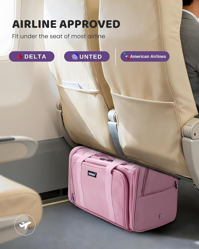 MIDOG Cat Carrier Soft, TSA Approved Airline Travel Carrier for Cats and Small Dogs, Under Seat Pet Bag with Expandable Space & Escape-Proof Zippers (Coral)