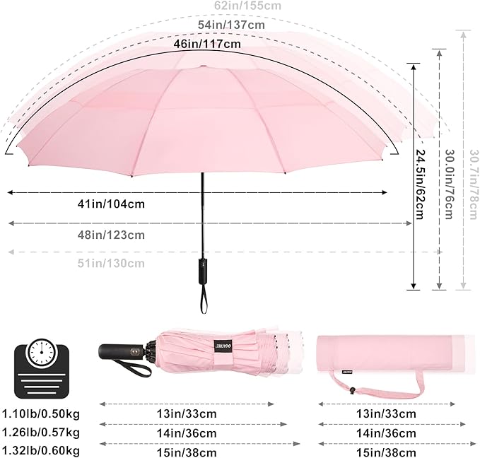 G4Free 42/46/54/62 Inch Large Golf Umbrella Compact Reverse Travel Umbrella 10 Ribs Windproof for Rain Double Canopy Automatic Open Close