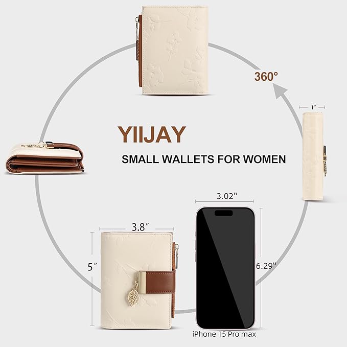 yiijay Small Wallet Women RFID Blocking Leather Bifold Wallet Credit Card Holder for Women Ladies Compact Wallet Mini Purse With Zipper Pocket