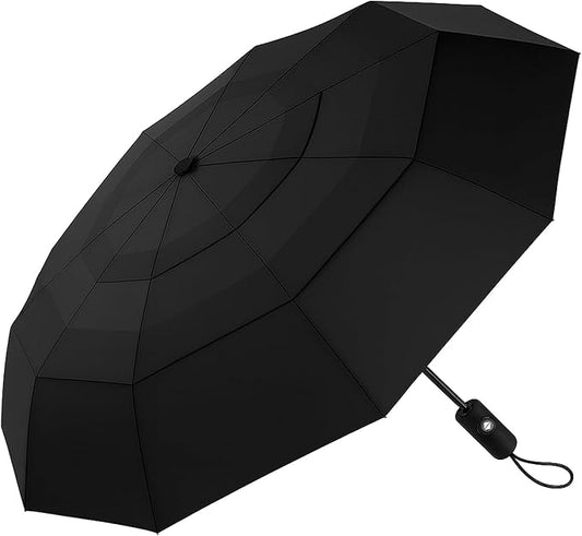 Windproof Travel Umbrella, Compact 11" Folded, Auto Open Close, Vented 42" Canopy, 9 Fiberglass Ribs, 0.98 lb Lightweight Folding Umbrella for Rain, Commuters, Travel, Gift for Men & Women