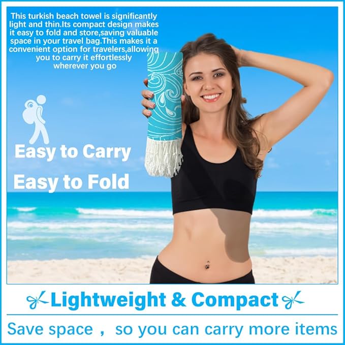 Thin Turkish Beach Towel Lightweight Soft Cotton Extra Large XL Oversized Sand Free Sandproof Absorbent Quick Dry Towels Cloud Bath Pool Travel Compact Essentials Accessories for Adult Gifts