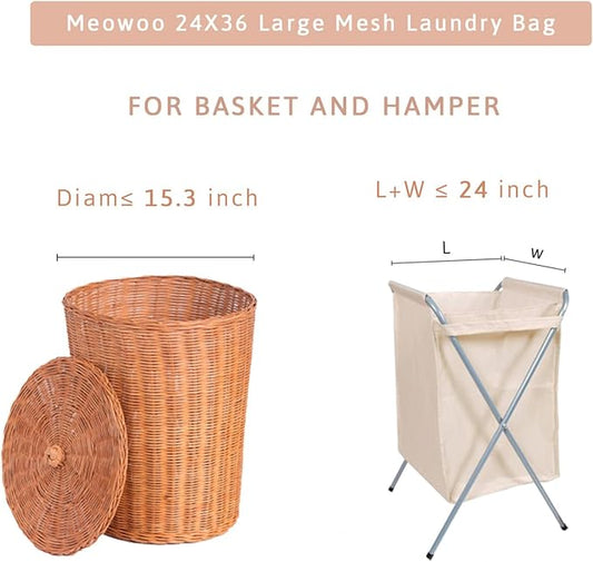 Meowoo Large Mesh Laundry Bag, 24×36inch Heavy Duty Mesh Laundry Bags Drawstring Lockable, Laundry Hamper Liner, Machine Washable, for Travel,Storage, Sports Factories, Dorms, White 2pcs