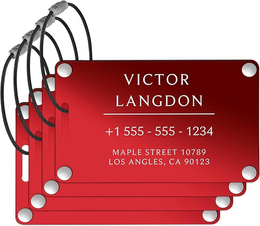Luggage Tags for Suitcases 4 Pack: Personalized Luggage Tags for Backpacks & Bags Tags with Coustomizable Texts (Red)
