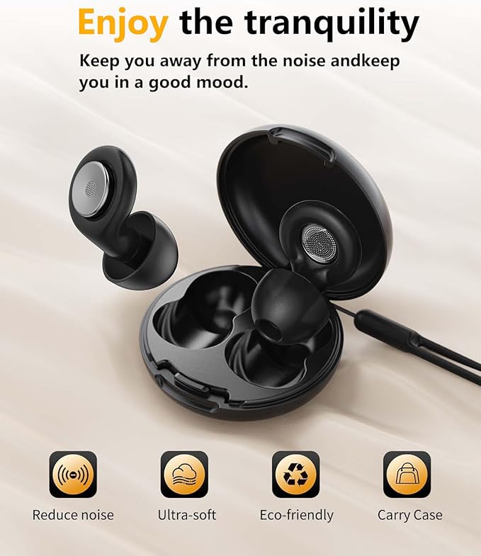 Sleep Noise-Canceling Earplugs 50dB Noise Reduction 4 Ear Tip Sizes Reusable Noise-Canceling Earplugs Silicone Hearing Protection Gear Ideal for Work and Travel (Black)