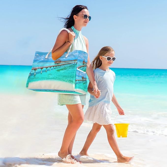 senya Large Beach Shoulder Bags Canvas Tote Water Resistant for Gym Travel Daily