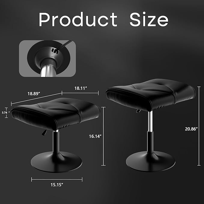 VECELO Foot Rest Under Desk Ottoman, PU Height Adjustable Footrest with Comfort Padding, Leg Rest for Desk for Relieving Leg Pain, Stiffness, and etc, Black