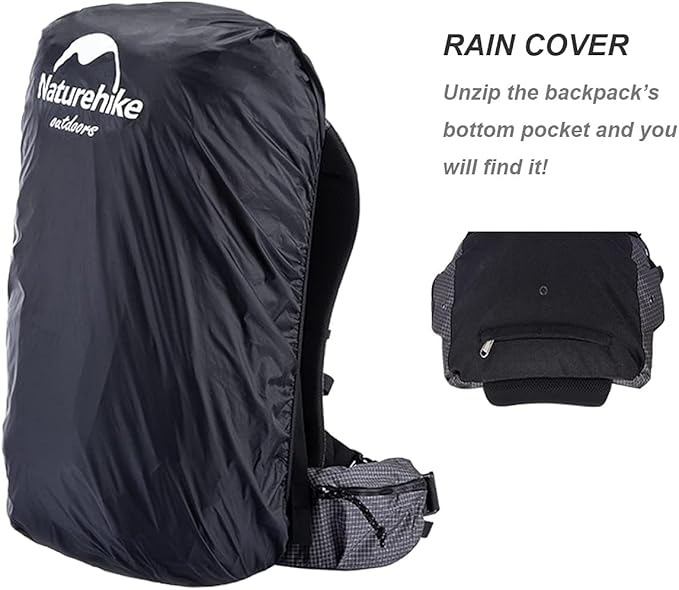 Naturehike Hiking Camping Backpack 45L/65L Lightweight Internal Frame with Rain Cover for Backpacking Outdoor Sports ((40+5) L Black, (40+5) L)