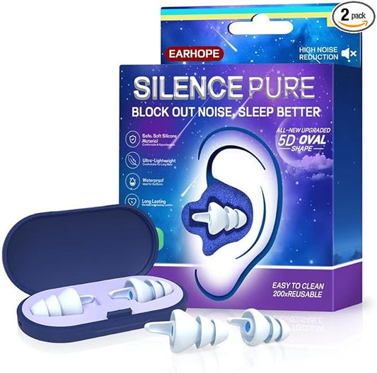 Ear Plugs for Sleeping - Soft Reusable Gel Ear Plugs for Noise Reduction & Focus, 3D Oval Noise Cancelling Design (35dB), Ideal for Side Sleepers - 2 Pairs (S + M/L)