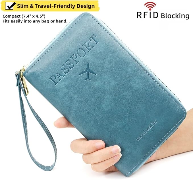 S-11 RFID Blocking Passport Holder Travel Wallet, Slim Zipper Card Case with ID Window, Boarding Pass Slot & Credit Card Organizer for Men and Women. (Gray)