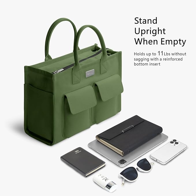 TOPDesign Heavy-Duty Canvas Tote Bag for Women, Adjustable Crossbody/Shoulder Handbag with 9 Pockets, Everything Tote