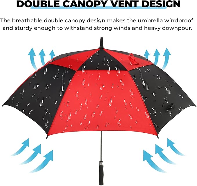 ZDSSM Automatic Open Golf Umbrella, 54/62/68/72 inch Extra Large Oversize Double Canopy Vented Stick Umbrellas, Windproof Waterproof Umbrella for Men And Women