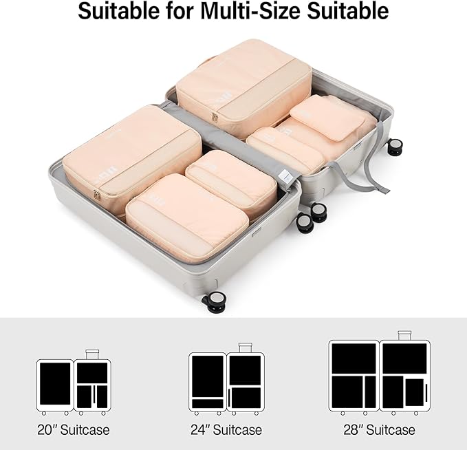 Packing Cubes for Travel, Hanke 7 Set Packing Cubes with Double Zipper,Compression Travel Bags Expandable Design,Durable Packing Organizers for Suitcase Backpack and Carry-On