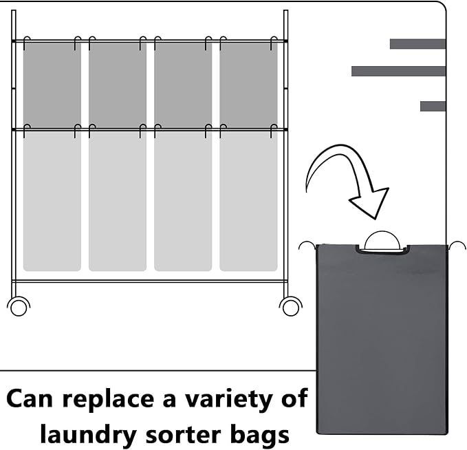 Bonuci 3 Pcs Laundry Sorter Replacement Bags Hamper Cart Removable Replacement Laundry Storage Organizer Bag Hamper Liner, No Hooks 14.76 x 8.66 x 21.65 Inch (Dark Gray)