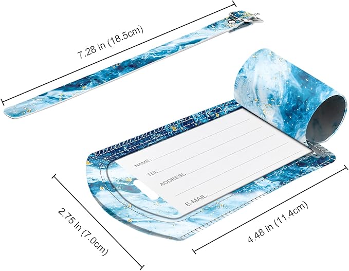 FINTIE 2 Pack Luggage Tags, Leather Name ID Labels with Privacy Cover for Travel Bag Suitcase, Theme - Sandy Wave