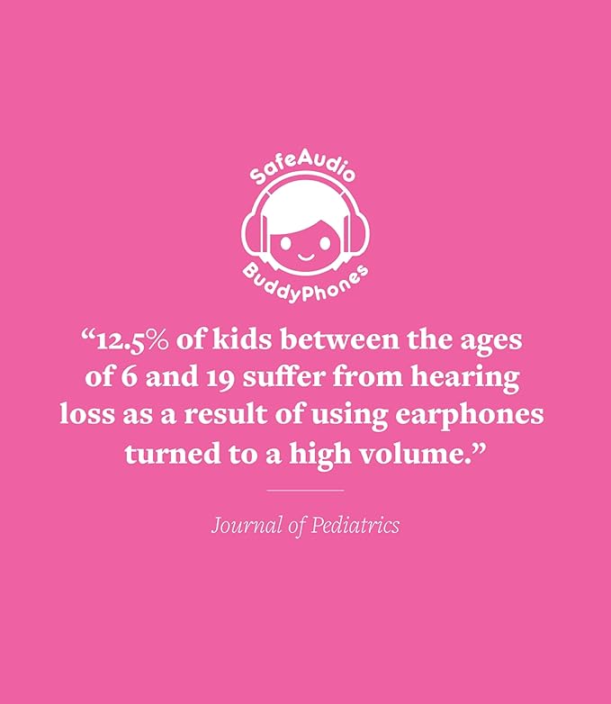 BuddyPhones Explore Plus | Foldable Kids Wired Headphones, Built-in Audio Sharing Cable with in-Line Mic - SafeAudio Volume-Limiting for Kindle, iPad, iPhone, or Android (Rose Pink)