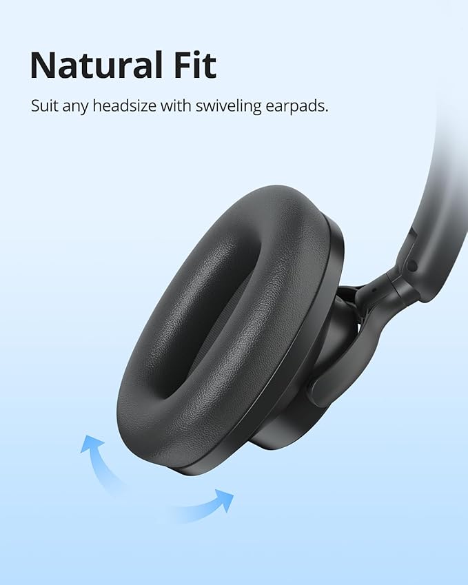 Tronsmart Sounfii Q20 Active Noise Cancelling Headphones, Wireless Over Ear Headphones, 60H Playtime, Rich-Detailed Sound, Customize EQ, Comfort Fit Ear Cups, for Travel, Home Office(Black)