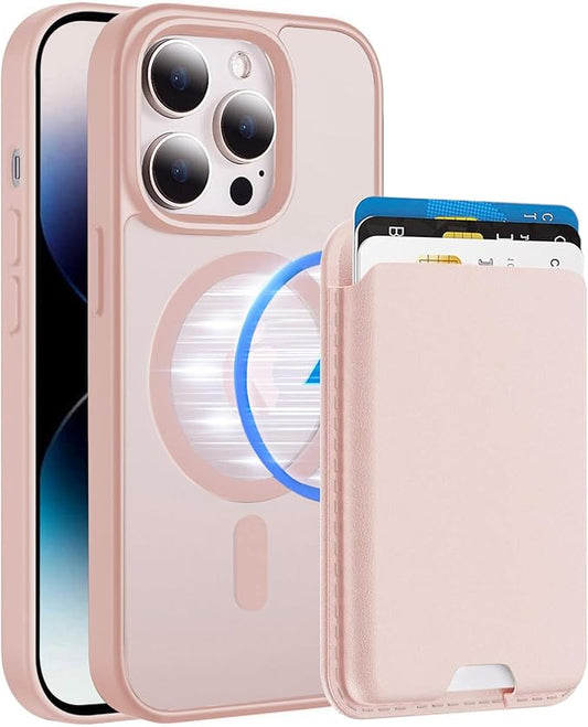 Ntwinro Magnetic for iPhone 14 Pro Case (Compatible with MagSafe) with Detachable Wallet & Card Holder for 3 Cards [RFID Blocking] Military Grade Protective Slim Phone Cover, Pink