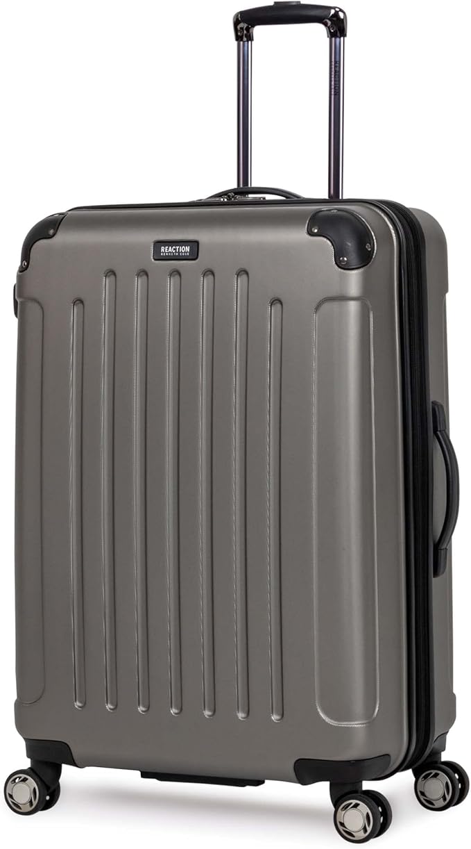 Kenneth Cole REACTION Renegade Luggage Expandable 8-Wheel Spinner Lightweight Hardside Suitcase, Silver, 28-Inch Checked