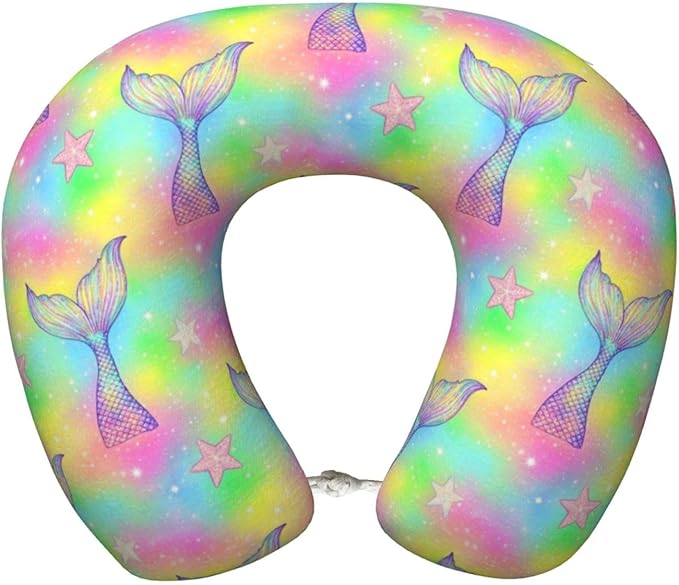Neck Pillows for Travel Magic Tail Glitter Pink Mermaid, Women and Men Airplane Car Pillow, Neck Support U Shaped Pillow for Rest Pain Relief Sleeping