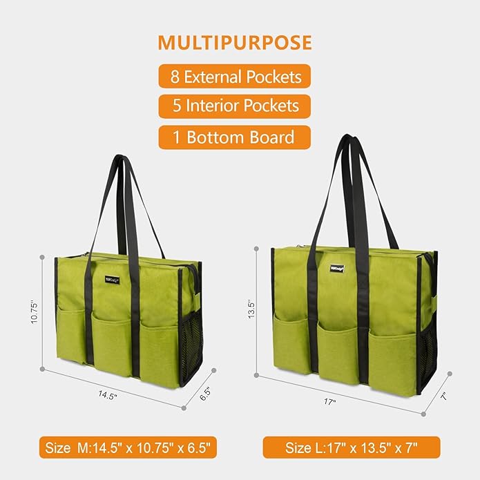 TOPDesign Utility Water Resistant Tote Bag with 13 Pockets, Top Zipper Closure & Thick Bottom Support, for Working Women