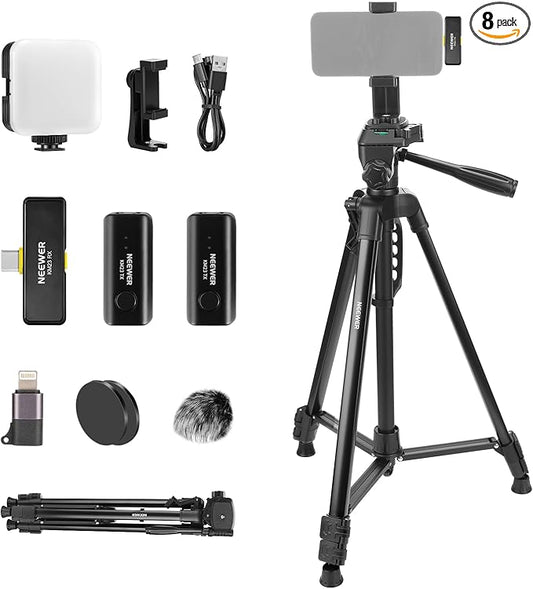 NEEWER Basics PA056 Vlogging Kit for iPhone Android Phone for YouTube TikTok Streaming Filmmaking Video Recording, Tripod + Microphone + LED Fill Light, Youtuber Starter Content Creator Essentials