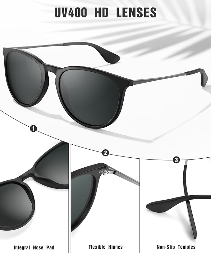 Sunglasses Womens Polarized Sunglasses-Women: Retro Round Sun Glasses with UV400 Protecion Trendy 3 Pack