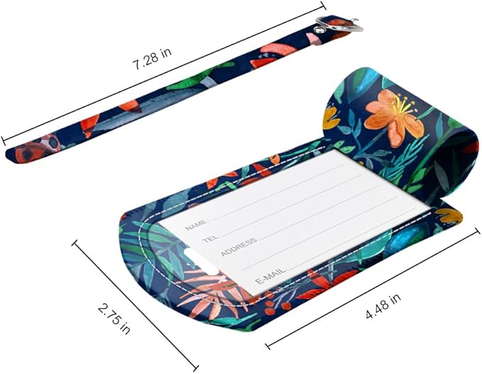 FINTIE 2 Pack Luggage Tags, Leather Name ID Labels with Privacy Cover for Travel Bag Suitcase, Theme - Jungle Night