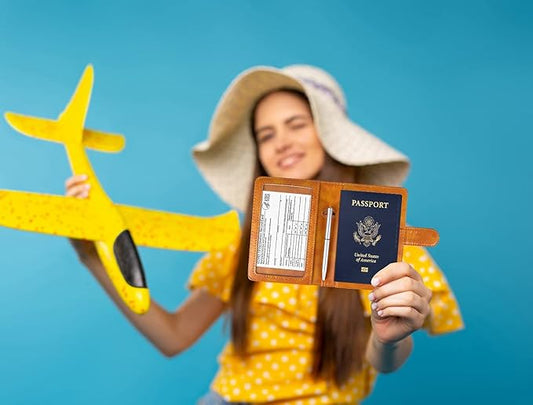 Caweet Passport and Vaccine Card Holder Leather Vaccination Card Wallet with Magnetic Closure, Brown