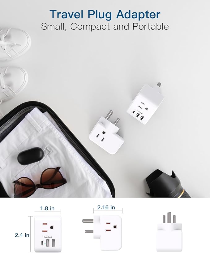 2 Pack India Power Adapter, One Beat Type D Plug Adapter with 3 American Outlets 3 USB Ports(1USB C), 6 in 1 India Travel Plug Adapter for US to India, Bangladesh, Kuwait, Maldives