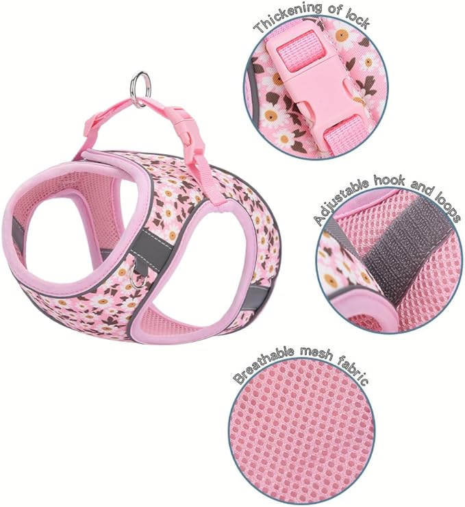 Step in Dog Harness and Leash Set, Flower Adjustable Easy Walk Puppy Harnesses, Soft Mesh No Pull Pet Vest Harness for Small Medium Dogs(Daisy, M)