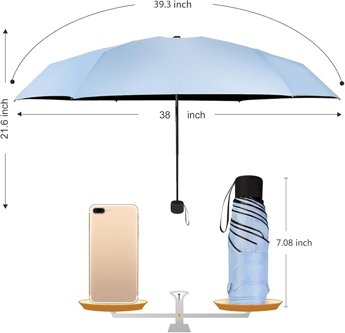Small Travel Umbrella Compact for UV Protection Light Purse Size Umbrellas for Sun Rain Portable for Backpack