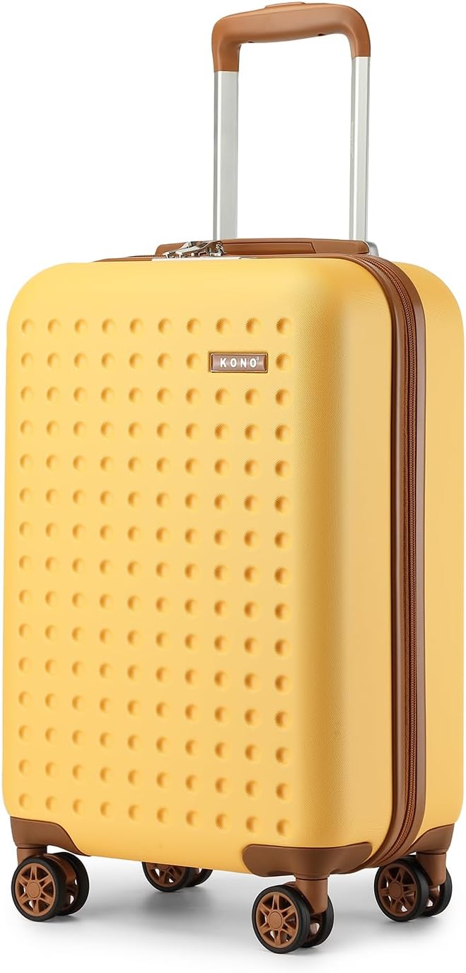 Kono Carry On Luggage 22x14x9 Airline Approved Lightweight Hardside Suitcase with Spinner Wheels & Built-in TSA Lock (Yellow, 20 Inch)