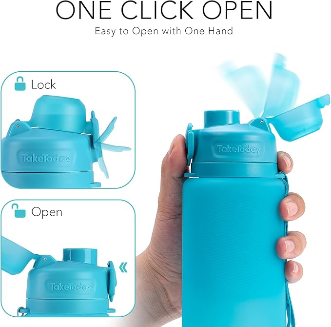TakeToday Collapsible Water Bottles 32oz, Foldable Travel Water Bottle, BPA Free, Silicone Water Bottle Leakproof for Hiking, International Travel, Outdoors