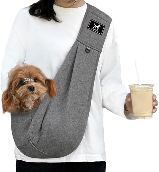 PAWPUBBY Dog & Cat Carrier Sling, Puppy Carrier Bag (8-15 lbs) - Adjustable Padded Shoulder, Hands-Free, Double Safety Buckles, Outdoor Travel, Dark Gray, L