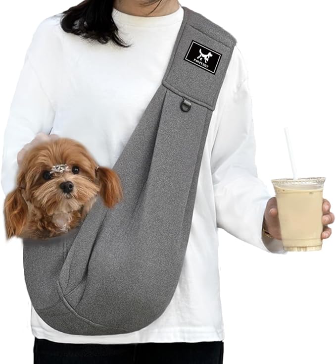 PAWPUBBY Dog & Cat Carrier Sling, Puppy Carrier Bag (3-10 lbs) - Adjustable Padded Shoulder, Hands-Free, Double Safety Buckles, Outdoor Travel, Dark Gray, M