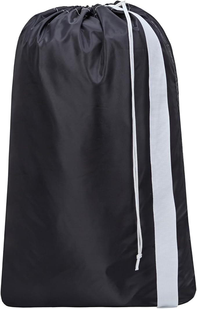 HOMEST XL Nylon Laundry Bag with Strap, Large Dirty Garments Organizer, Easy Fit a Hamper or Clothing Basket, Can Carry Up to 4 Loads of Clothes, Black