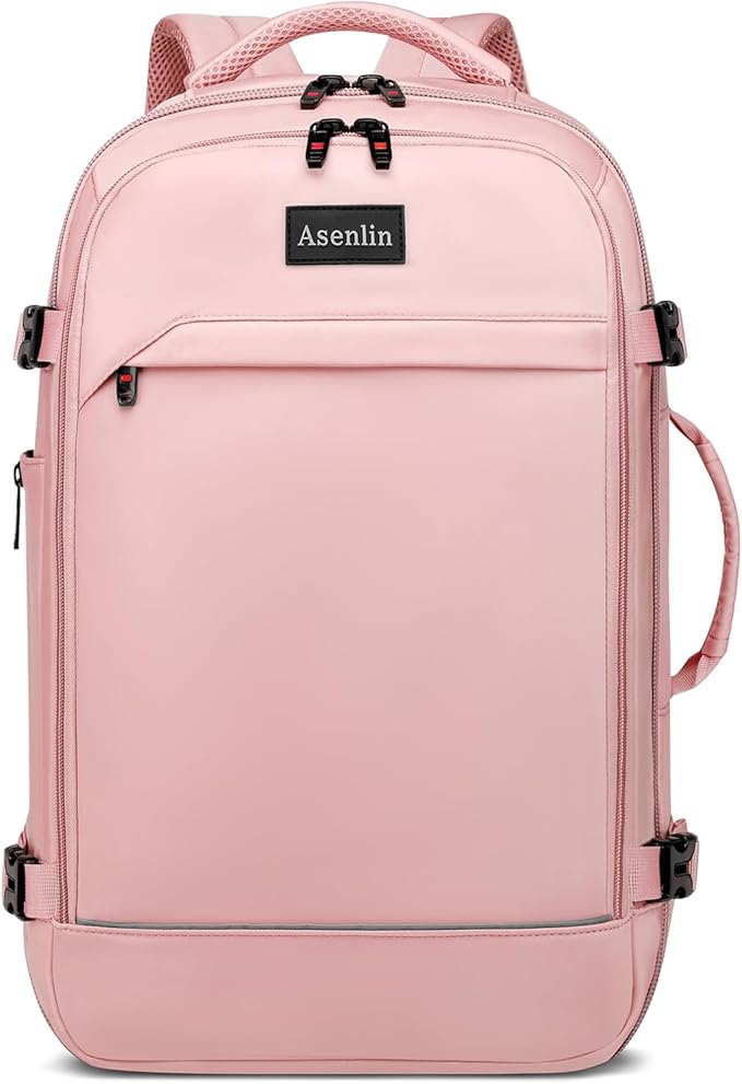 Asenlin 40L Travel Backpack for Women Men，17 Inch Laptop Backpack Flight Approved Luggage Carry On Water Resistant for Weekender Overnight Large Daypack PalePink