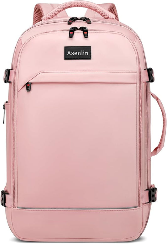 Asenlin 40L Travel Backpack for Women Men，17 Inch Laptop Backpack Flight Approved Luggage Carry On Water Resistant for Weekender Overnight Large Daypack PalePink
