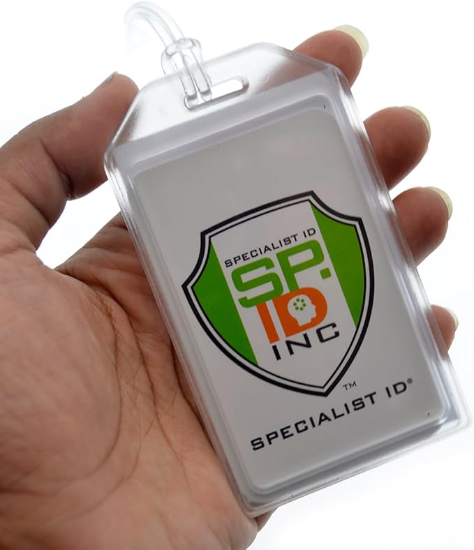 5 Pack - Premium Rigid Airline Luggage Tag Holders with 6" Worm Loops - Heavy Duty Hard Plastic -Suitcase ID Tag Identifiers with Business Card Insert Window by Specialist ID (Translucent/Clear)