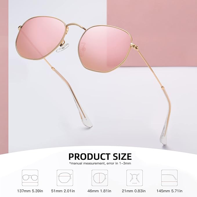 MEETSUN Polarized Hexagon Sunglasses for Women Men Polygon Square Sun Glasses UV400 Protection Metal Frame