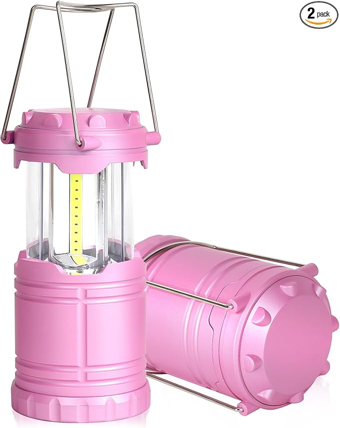 2-Pack Mini LED Pink Camping Lanterns, Portable Camping Lights, Outdoor Handled Lamps, Essential Emergency Lights for Power Outages, Hiking, Hurricane