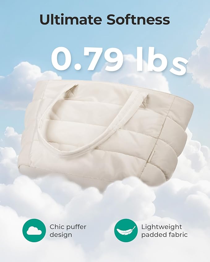 BAGSMART Tote Bag for Women, Lightweight Puffy Tote Bag with Compartments Shoulder Bag Handbag for Travel, Work, Gym