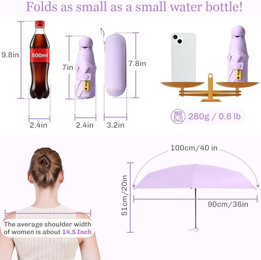 TOPSAIL Mini Umbrella Compact for Travel, UV Sun Protection(UPF50+), Waterproof for Light Rain, Suitable for Women & Kids With a Case, Manual 6k Folding Small Pocket Size Ufor Backpack/Purse